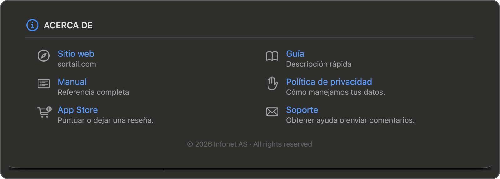 Ajustes — Acerca de