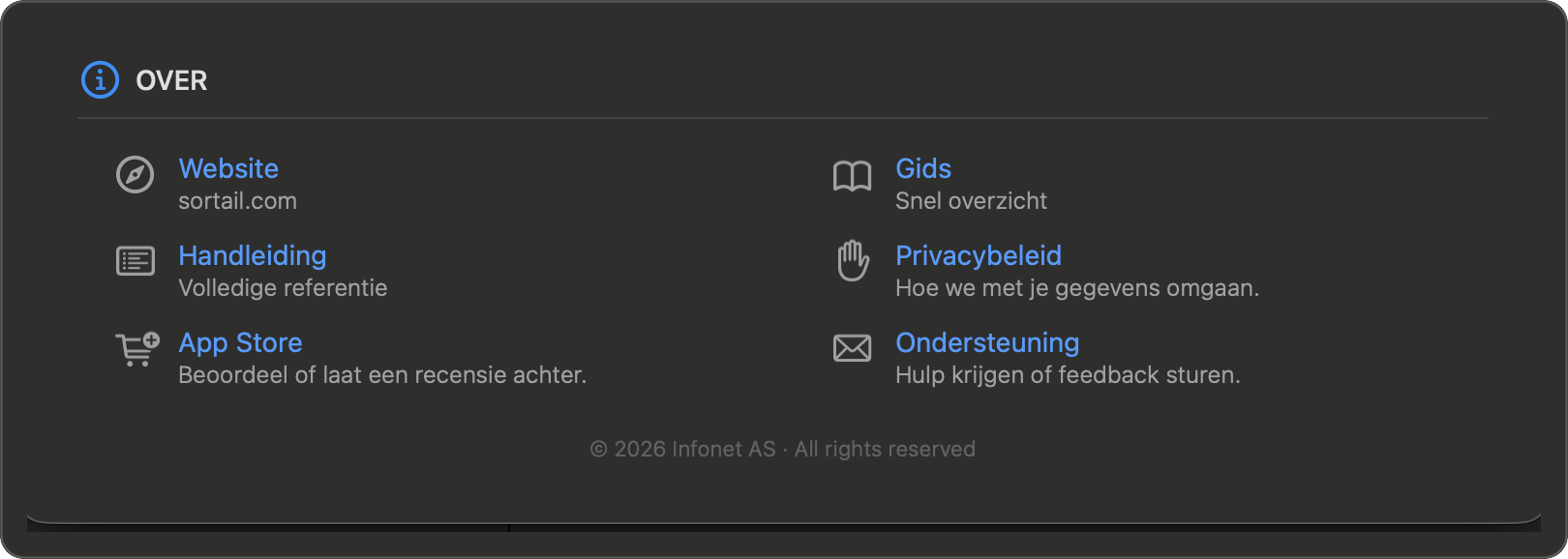 Instellingen — Over