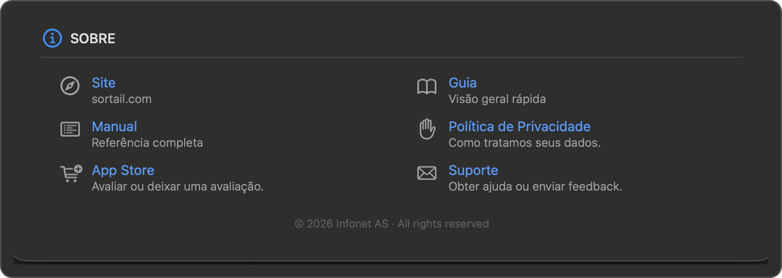 Configurações — Sobre