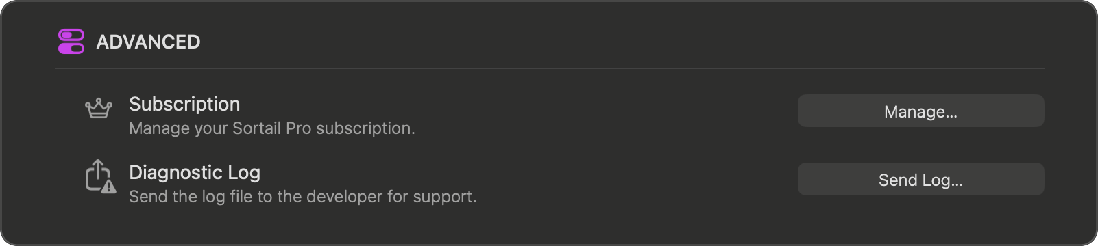Settings — Advanced