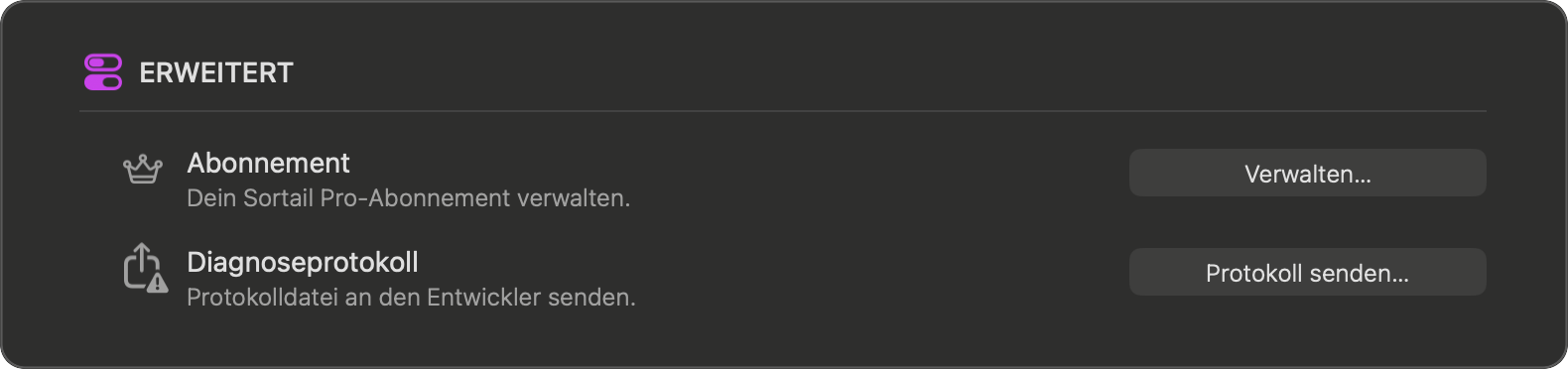 Einstellungen — Erweitert