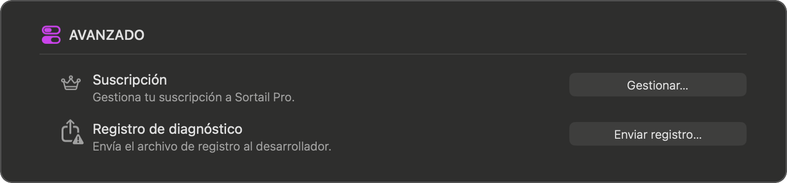 Ajustes — Avanzado