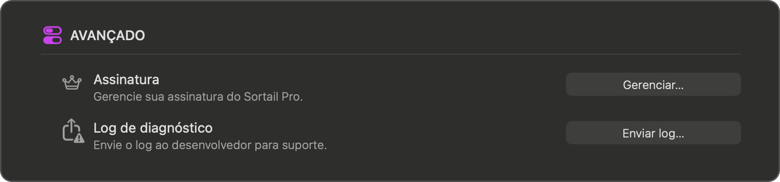 Configurações — Avançado