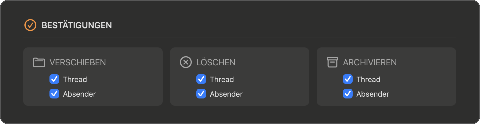 Einstellungen — Bestätigungen