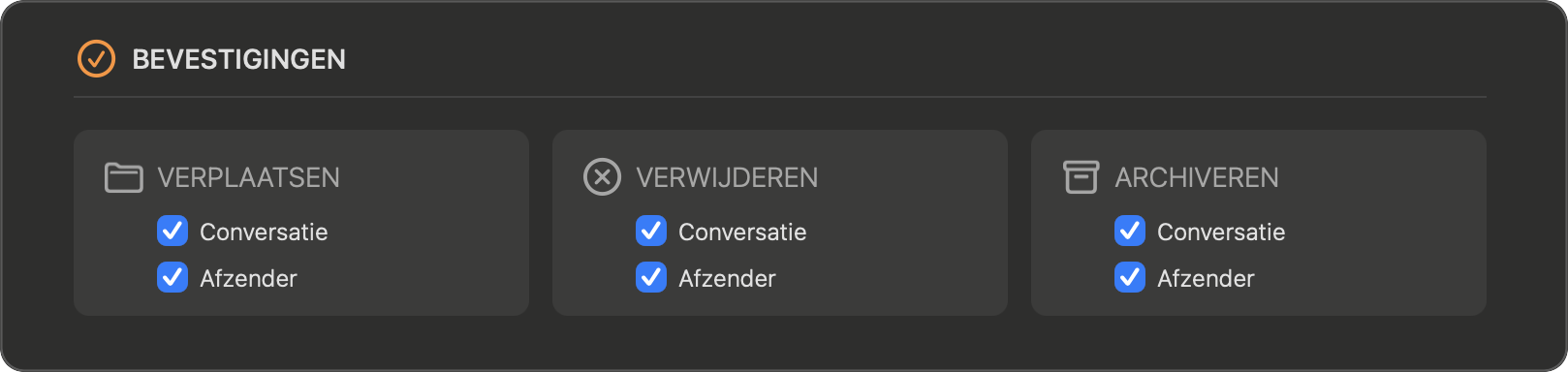 Instellingen — Bevestigingen