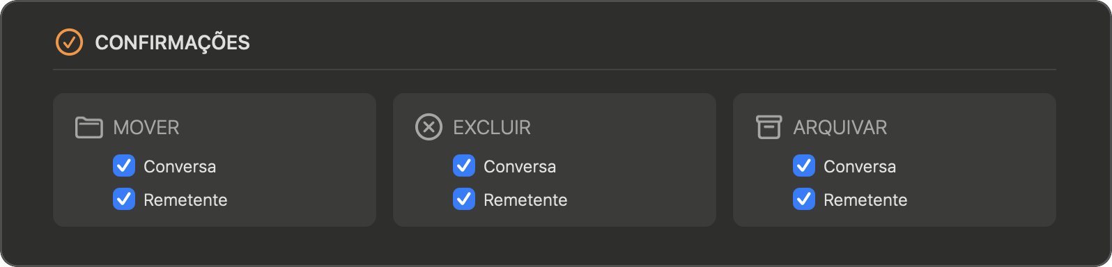 Configurações — Confirmações