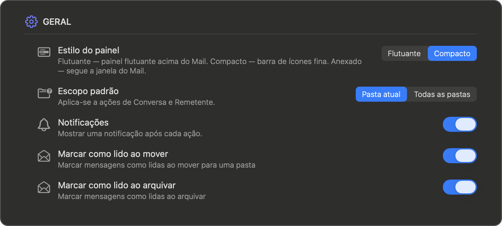 Configurações — Geral