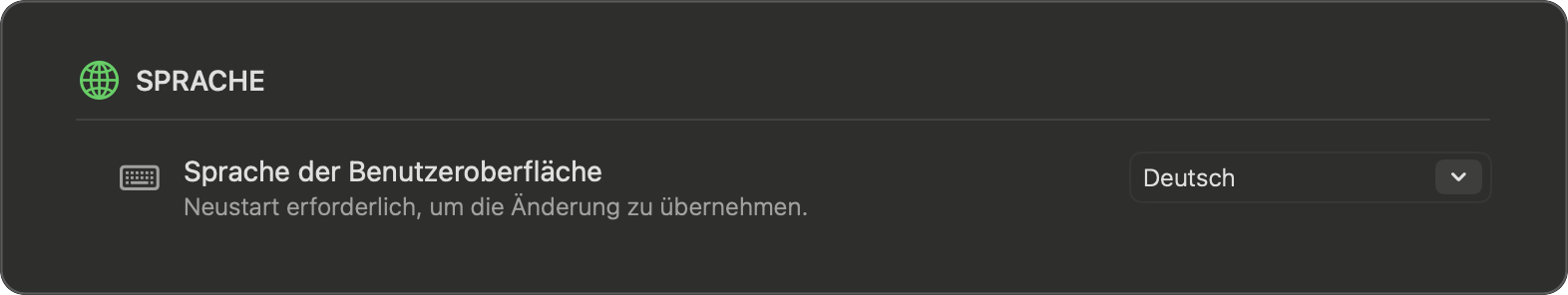 Einstellungen — Sprache