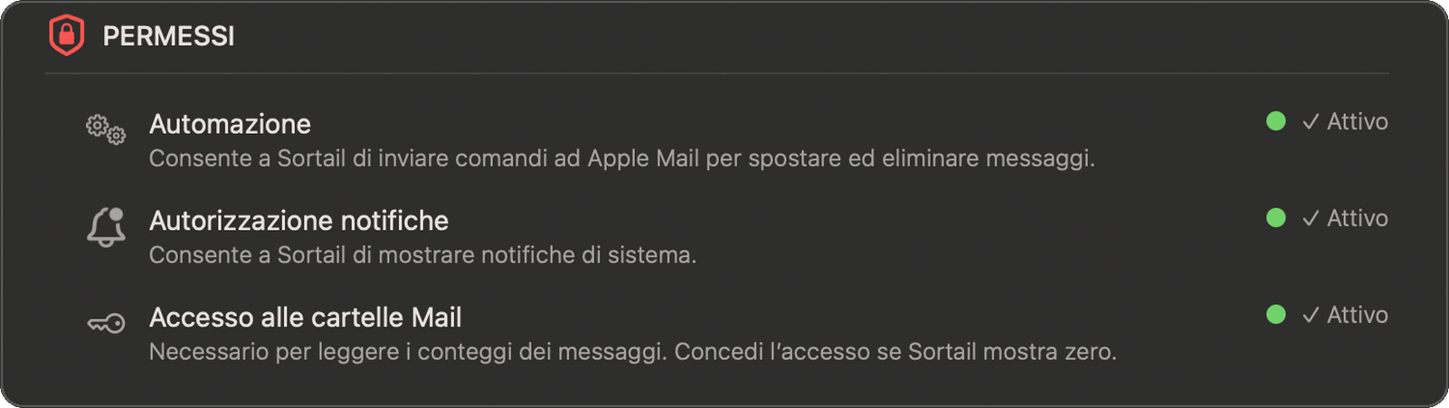 Impostazioni — Permessi
