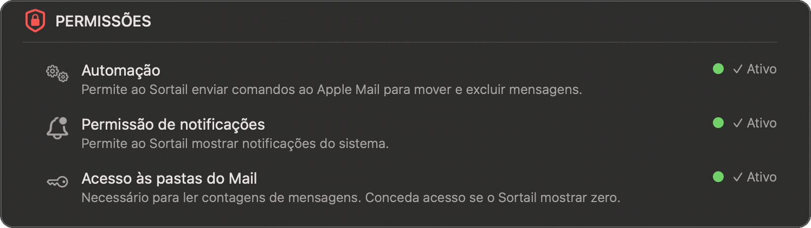 Configurações — Permissões