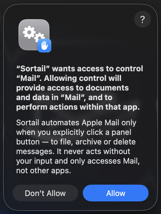 Automation permission dialog